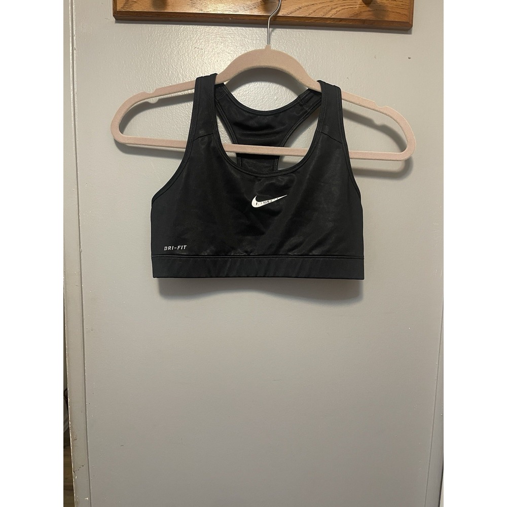 Nike Dri-Fit Sports Bra Size Medium Black Swoosh Athletic Racerback Bra